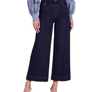 NWT Kate Spade Women Wide Leg Dark Wash Denim Jeans Capris Size 28 Style K7406